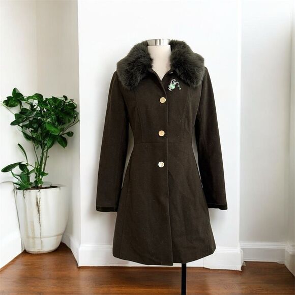 Laundry Shelli Segal Y2K Button Down Faux Fur Peacoat Coat Jacket Medium - Picture 1 of 7